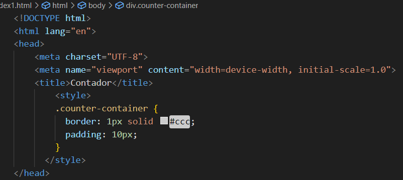print do código html, parte do styles que foi criado.
