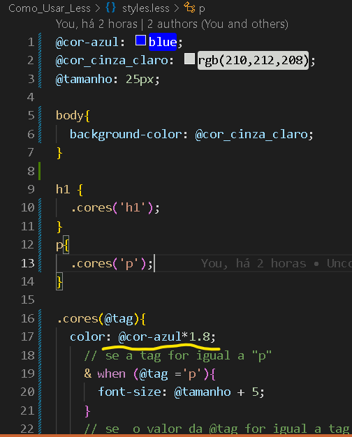 print da tela do VScode, usando Math que está fazendo a mudança de tonalidade da cor