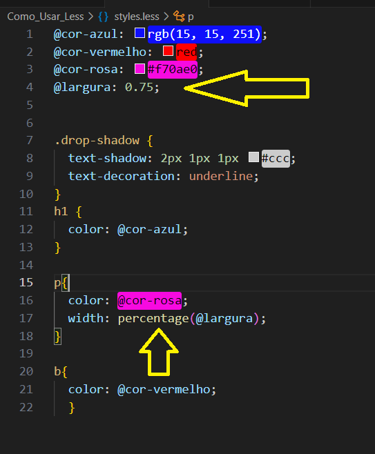 print da tela do VScode mostrando a função de alterar largura.