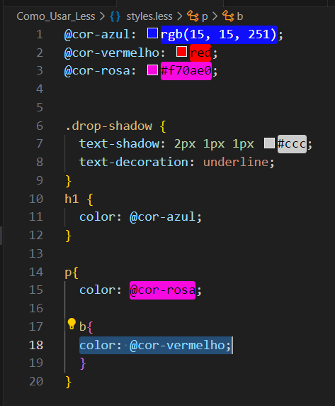 print da tela do VScode mostrando a hierarquia das variáveis