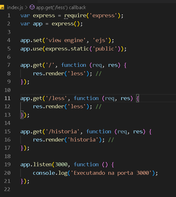 print da tela do VScode, do código index.js