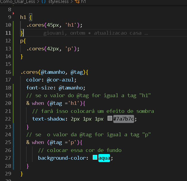 print da tela do VScode, usando o if no less.