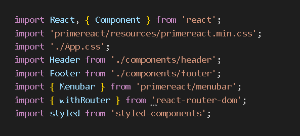 print do código, mostrando como foi feito o App.js, a parte de import
