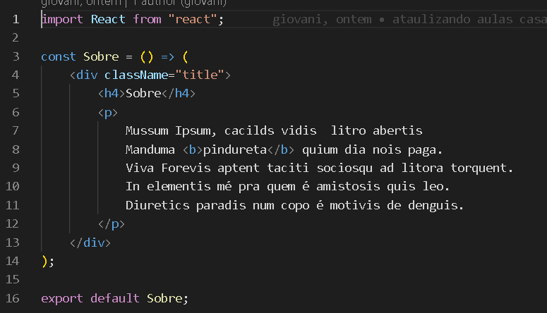 print do código, mostrando como foi feito o sobre.js