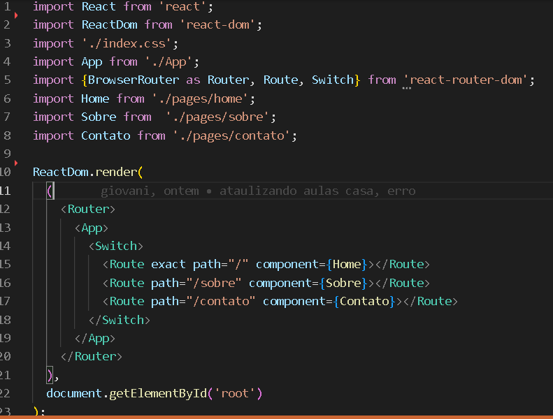 print do código, mostrando como foi feito o index.js
