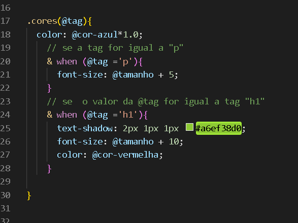 print da tela do VScode, do código style.less parte 2