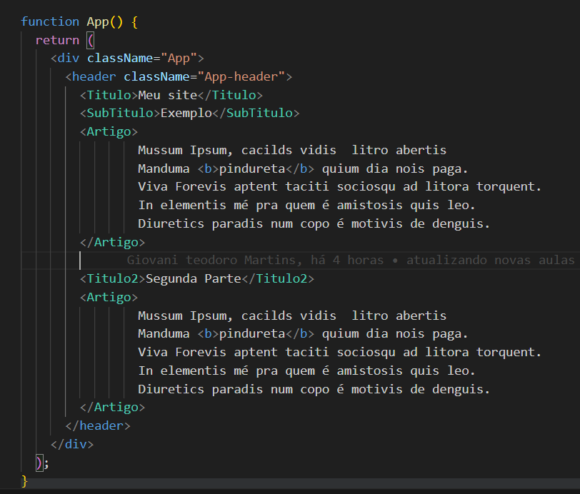 Print do código do styled, parte do html como foi criado.